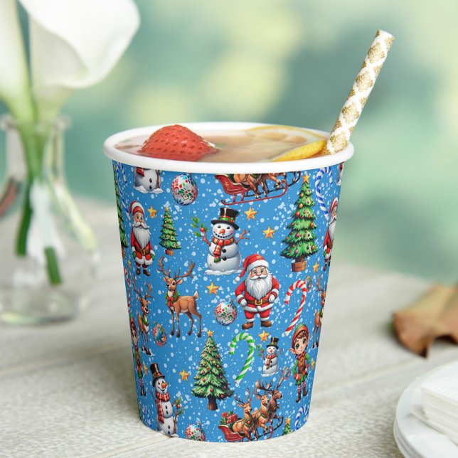 Blue Background Christmas Decorative Pattern Paper Cups (Creator Uploaded)