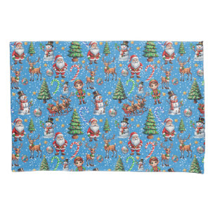 Blue Background Christmas Decorative Pattern Pillow Case