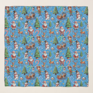 Blue Background Christmas Decorative Pattern Scarf