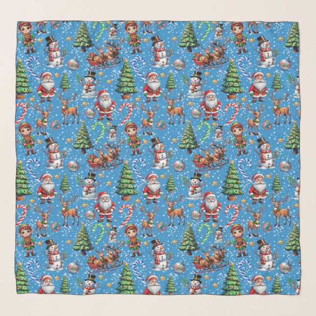 Blue Background Christmas Decorative Pattern Scarf (Front)