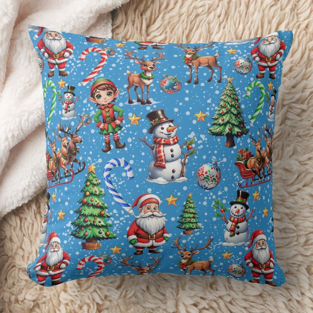 Blue Background Christmas Decorative Pattern Throw Pillow (Creator Uploaded)
