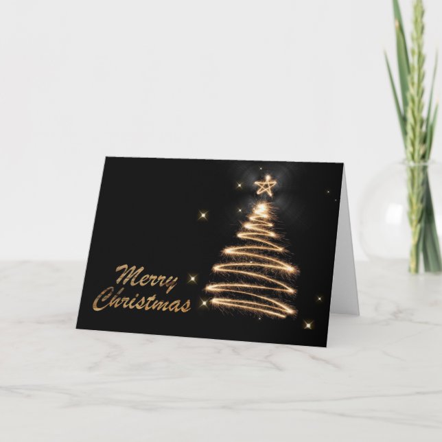 Blue Background Christmas Tree Snowflakes Holiday Card (Front)