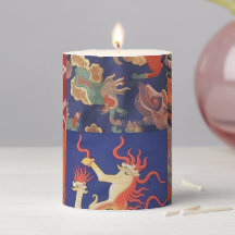Blue Background Ethnic Print Pillar Candle