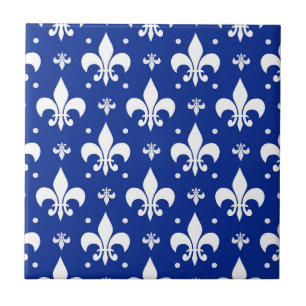 Blue Background Fleur-de-lis Pattern Design  Ceramic Tile