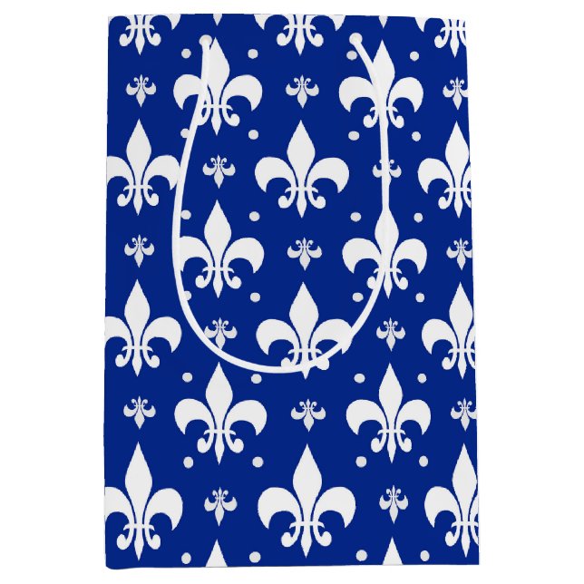 Blue Background Fleur-de-lis Pattern Design  Medium Gift Bag (Front)