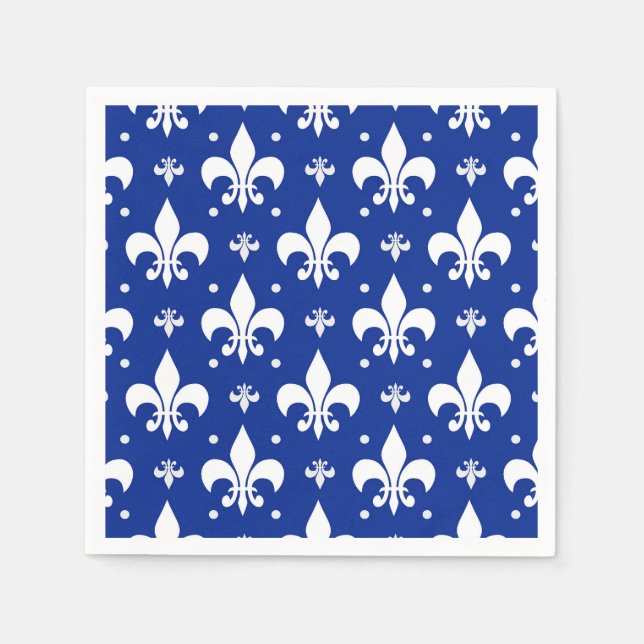 Blue Background Fleur-de-lis Pattern Design  Napkins (Front)