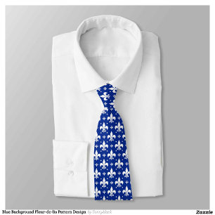 Blue Background Fleur-de-lis Pattern Design  Neck Tie