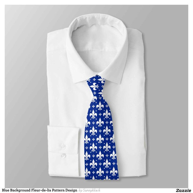 Blue Background Fleur-de-lis Pattern Design  Neck Tie (Creator Uploaded)