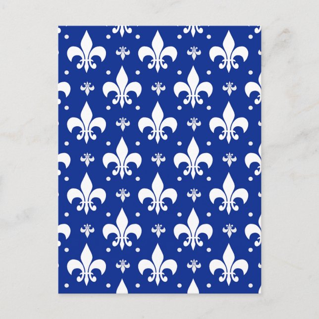Blue Background Fleur-de-lis Pattern Design  Postcard (Front)