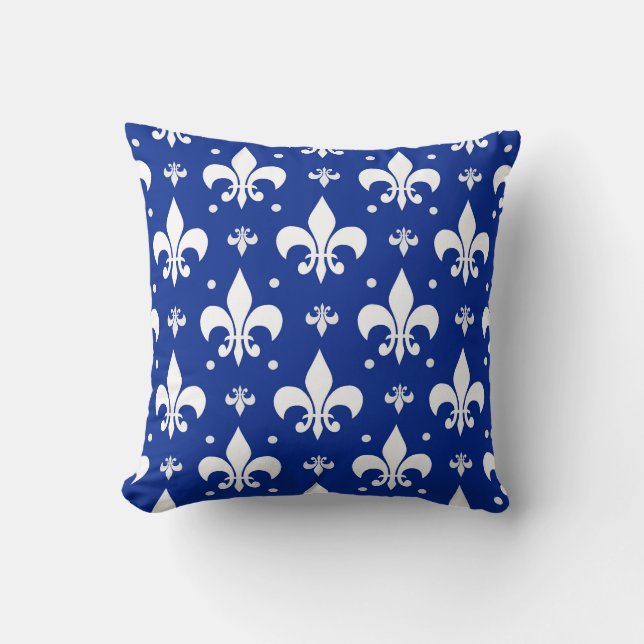Blue Background Fleur-de-lis Pattern Design  Throw Pillow (Front)