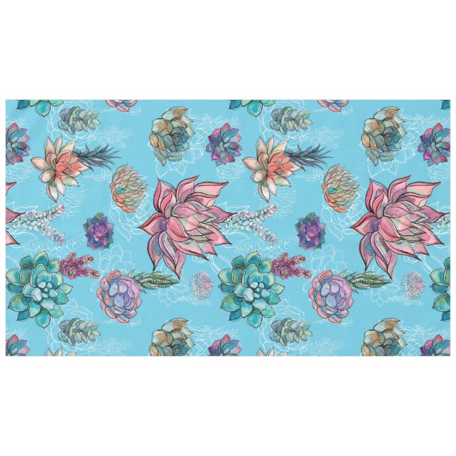 Blue Background Floral Art Tablecloth (Front (Horizontal))