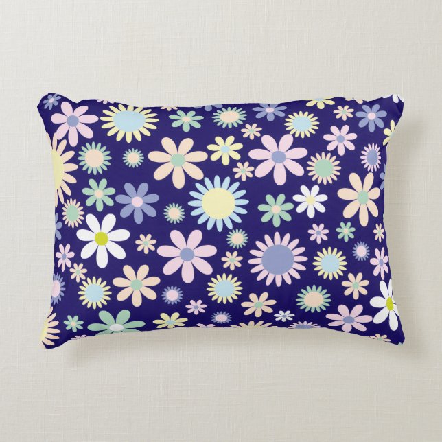 Blue Background Floral Pattern Accent Pillow (Front)