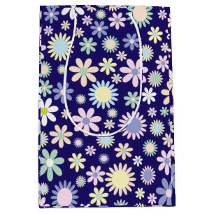 Blue Background Floral Pattern Medium Gift Bag