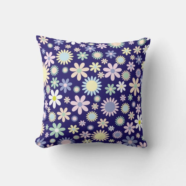 Blue Background Floral Pattern Throw Pillow (Front)