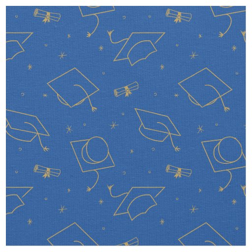 Blue Background Graduation Cap Toss Fabric