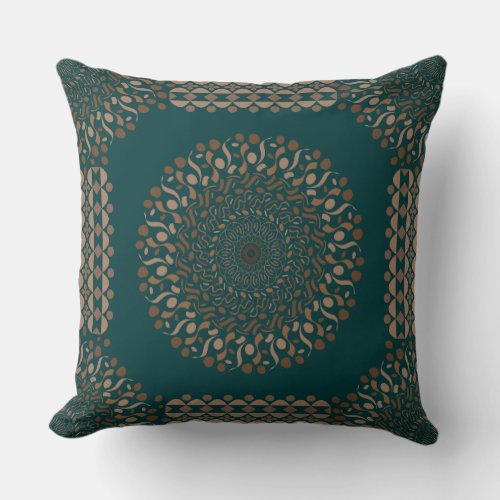 Blue background mandala art throw pillow
