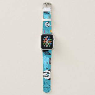 Blue Background, Playful Dog Pattern. Apple Watch Band
