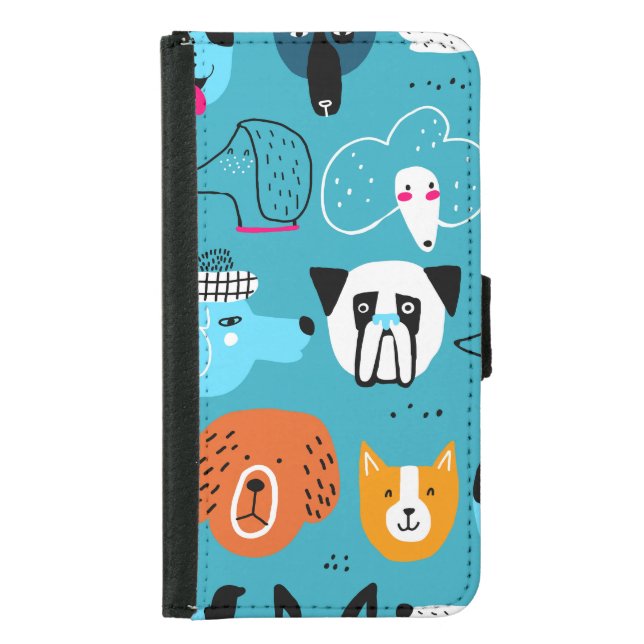 Blue Background, Playful Dog Pattern. Samsung Galaxy Wallet Case (Front)