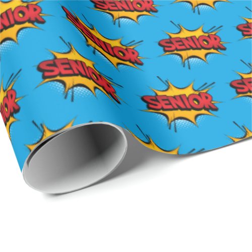 Blue Background Super Hero Senior Wrapping Paper