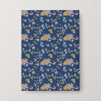 Blue Background Thread Effect Floral Pattern Button
