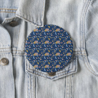 Blue Background Thread Effect Floral Pattern Button