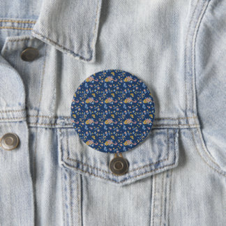 Blue Background Thread Effect Floral Pattern Button