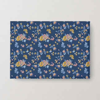 Blue Background Thread Effect Floral Pattern Button