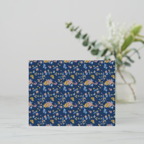 Blue Background Thread Effect Floral Pattern Foil Holiday Postcard