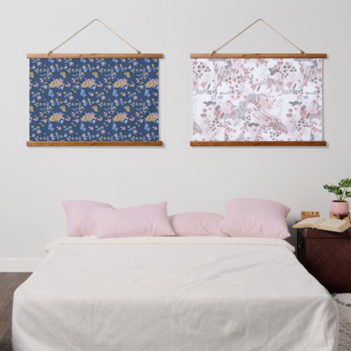 Blue Background Thread  Effect Floral Pattern Hanging Tapestry