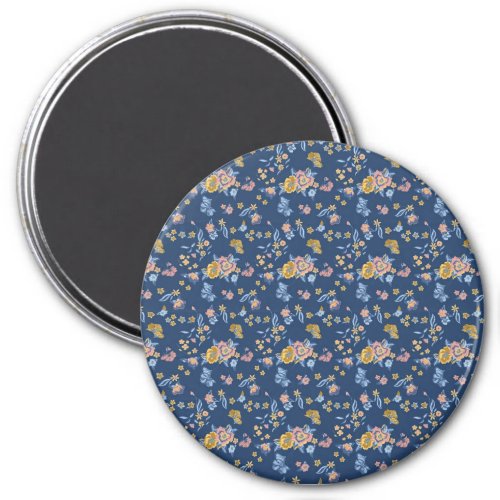 Blue Background Thread Effect Floral Pattern Magnet