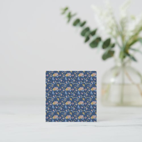 Blue Background Thread Effect Floral Pattern Note Card