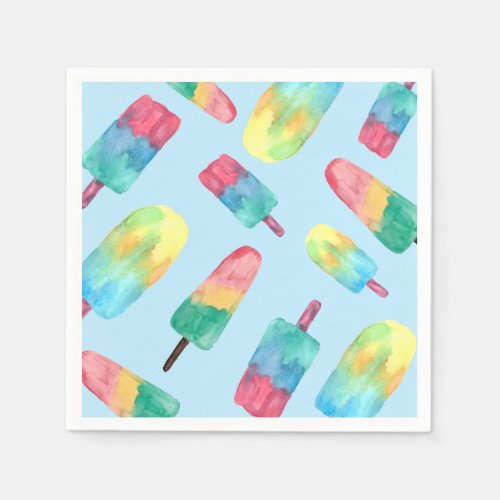 Blue background Watercolor Colorful Popsicles Napkins