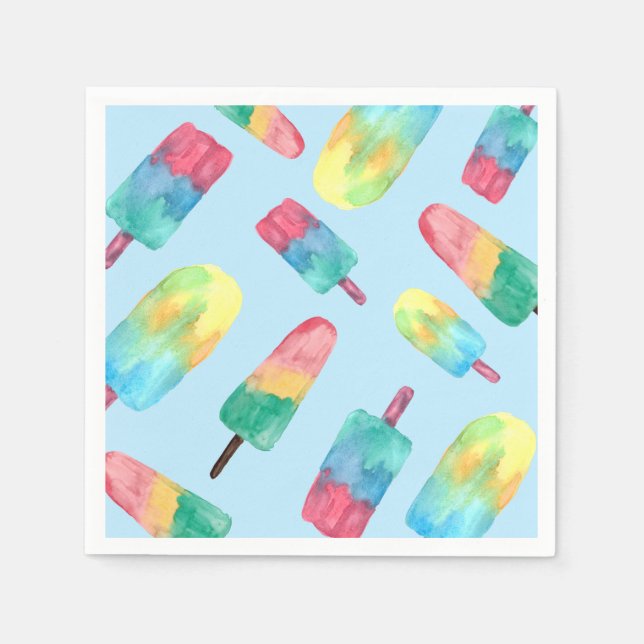 Blue background Watercolor Colorful Popsicles Napkins (Front)