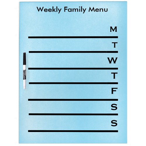Blue Background Weekly Family Dinner Menu Dry Erase Board