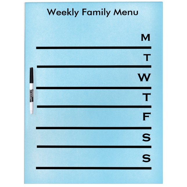 Blue Background Weekly Family Dinner Menu Dry Erase Board (Front)