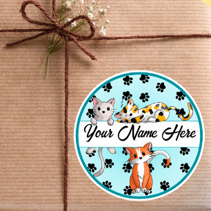 Blue background with Cute kittens Classic Round Sticker