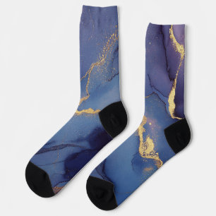 Blue background with gold streaks and dots socks