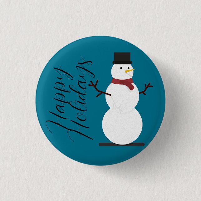 Blue Background With Snowman  Button (Front)
