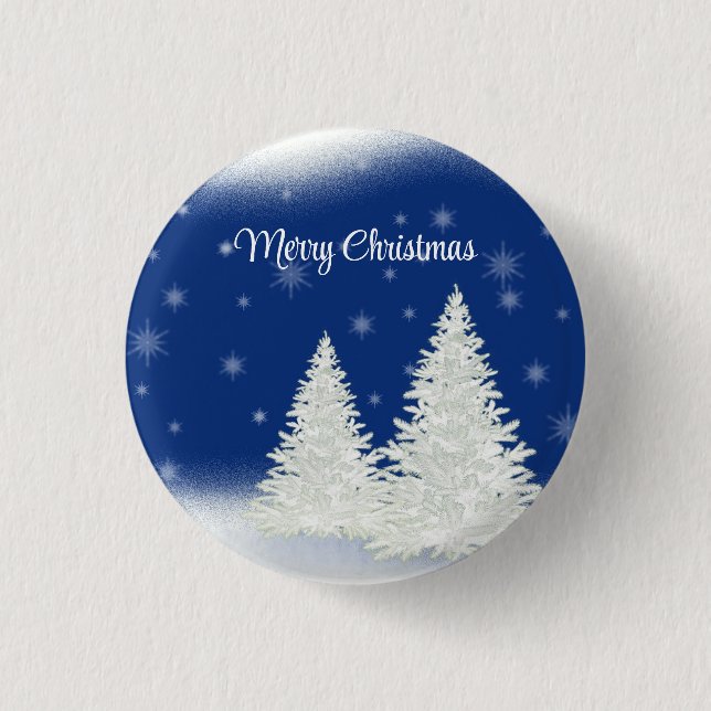 Blue Background With Withe Christmas Tree Button (Front)