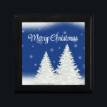 Blue Background With Withe Christmas Tree  Coaster Gift Box<br><div class="desc">Blue Background With Withe Christmas Tree</div>