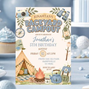 Blue Backyard Campout Boy Birthday Invitation
