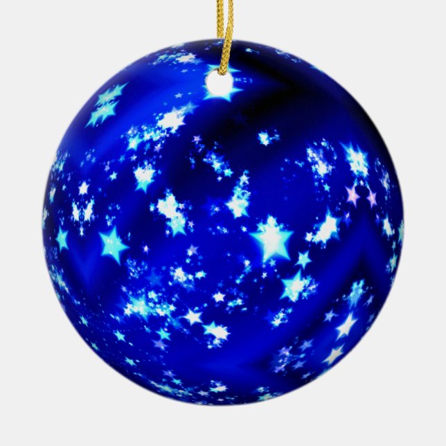 Blue ball brilliant stars ceramic ornament (Front)