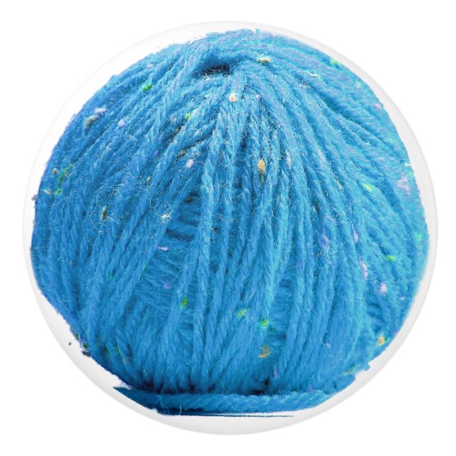 Blue ball of yarn - knitting crafty knit fun ceramic knob (Front)