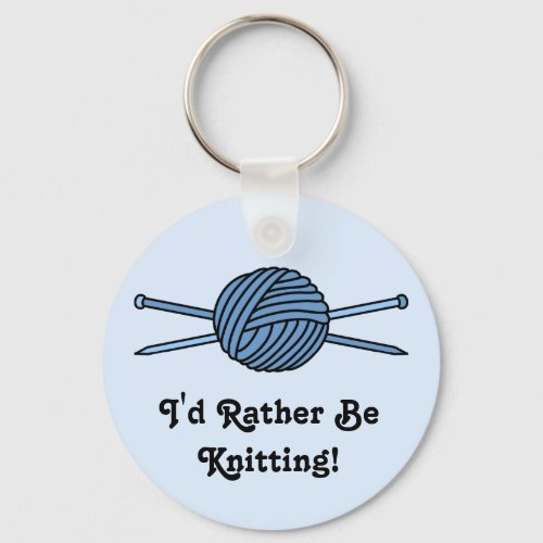 Blue Ball of Yarn  Knitting Needles Keychain