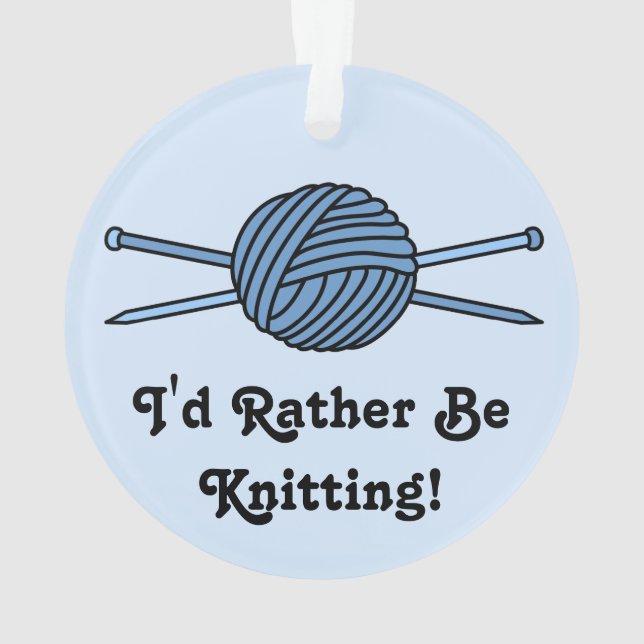 Blue Ball of Yarn & Knitting Needles (Version 2) Ornament (Back)