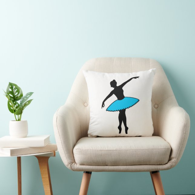 Blue Ballerina Silhouette Dancer En Pointe Dancing Throw Pillow (Chair)