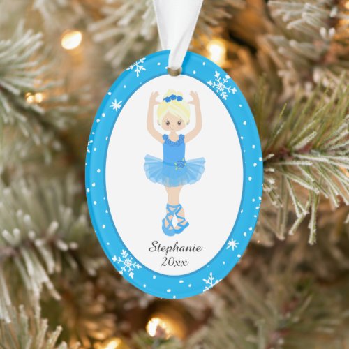 Blue Ballerina Snowflakes Personalized Christmas Ornament