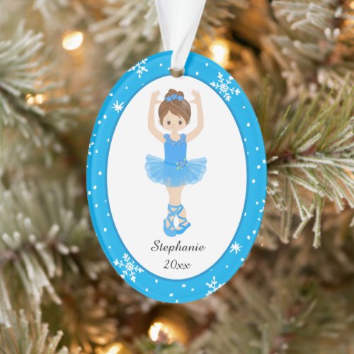 Blue Ballerina Snowflakes Personalized Christmas Ornament