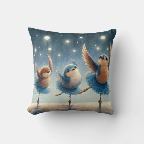 Blue Ballet Birds Throw Pillow