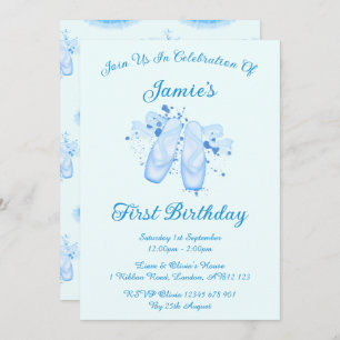 Blue Ballet Birthday Pointe Shoes Invitation